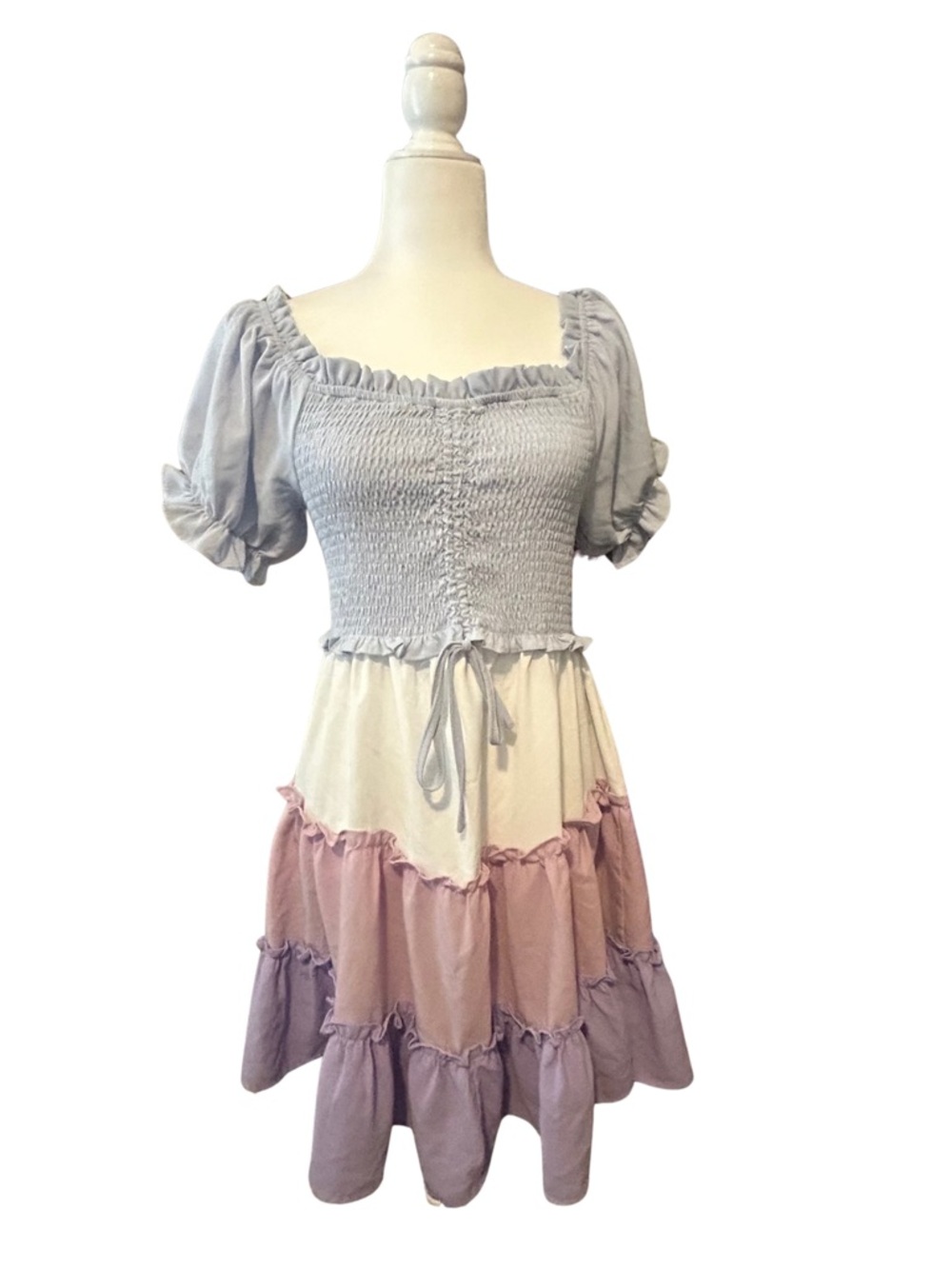 Smocked Peasant Pastel Tiered Midi Dress